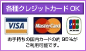 各種クレジットカードOK お手持ちの国内カードの約95%が利用可能です。